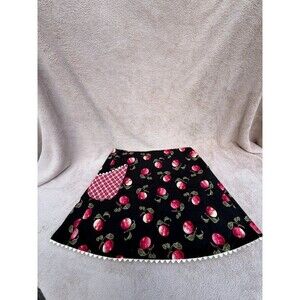 Vintage Handmade Reversible Half Apron Apple Print Red Plaid Cottagecore